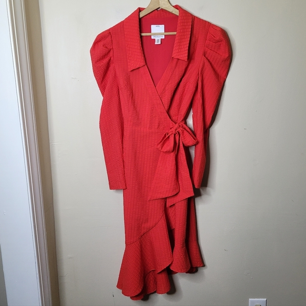 C/MEO Collective Wrap Dress In Red Asymmetrical Hem Size S - Picture 3 of 11